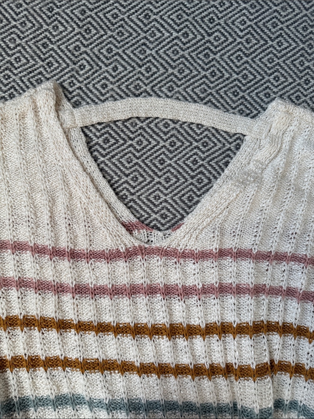 Kohl's Cream Sweater with Pink, Mustard and Light Blue Stripes - Picture 8 of 12